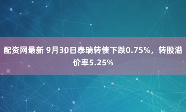 配资网最新 9月30日泰瑞转债下跌0.75%,转股溢价率5.25%